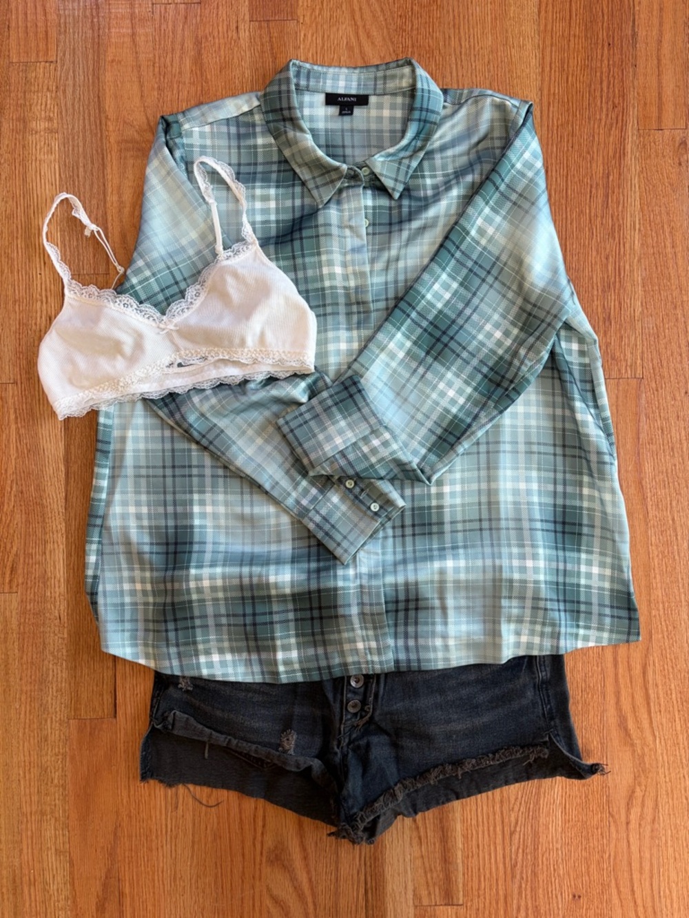 Silky Luxurious Alfani Mint Green Plaid Button Down